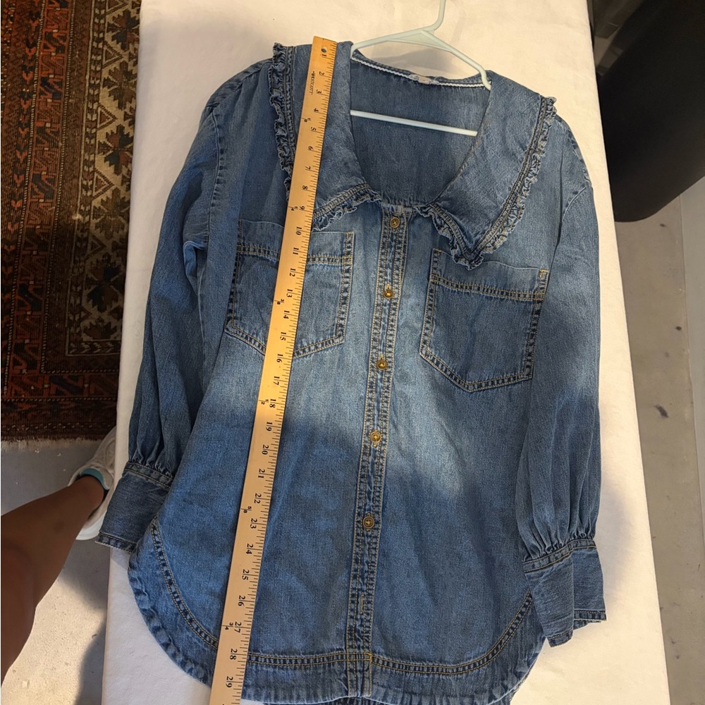 Pilcro Blue Denim Top with Ruffled Neckline - Picture 5 of 7